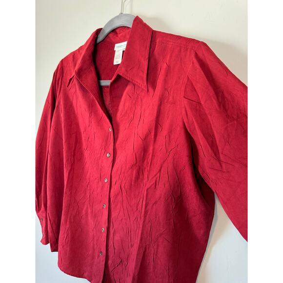 VTG Coldwater Creek 90s Y2K Button Up Top Sz 2X Crinkle Red Casual Boho Artsy - Picture 6 of 10